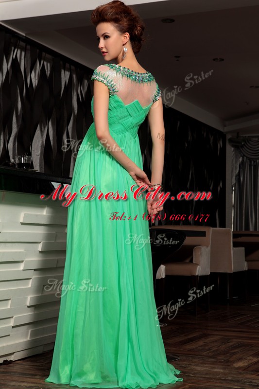 Glamorous Scoop Green Sleeveless Chiffon Side Zipper Prom Dresses for Prom and Party