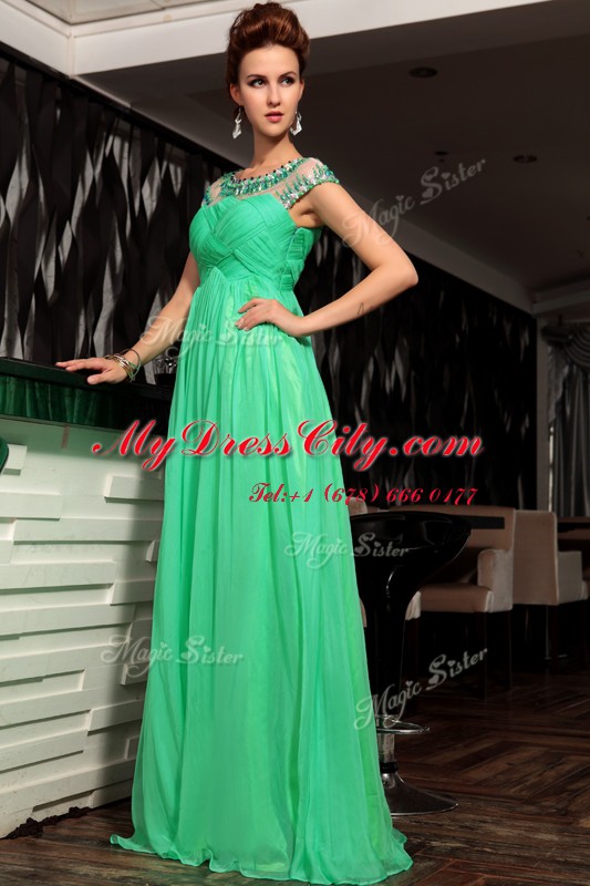 Glamorous Scoop Green Sleeveless Chiffon Side Zipper Prom Dresses for Prom and Party