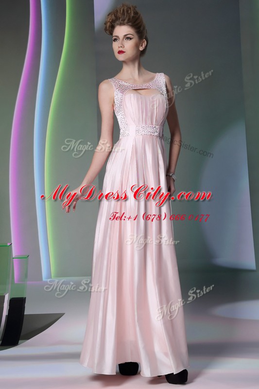 Clearance Floor Length Baby Pink Evening Dress Scoop Sleeveless Zipper