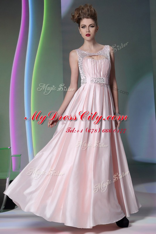 Clearance Floor Length Baby Pink Evening Dress Scoop Sleeveless Zipper