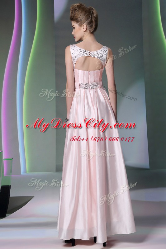 Clearance Floor Length Baby Pink Evening Dress Scoop Sleeveless Zipper