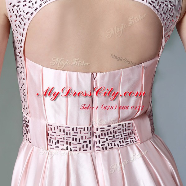 Clearance Floor Length Baby Pink Evening Dress Scoop Sleeveless Zipper