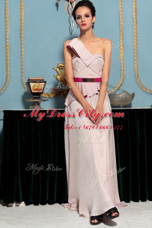 Deluxe One Shoulder Sleeveless Side Zipper Pink Organza