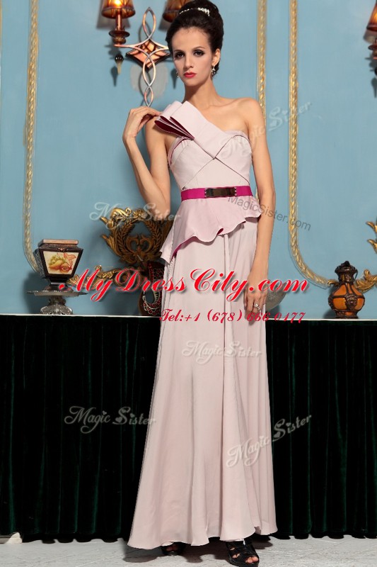 Deluxe One Shoulder Sleeveless Side Zipper Pink Organza