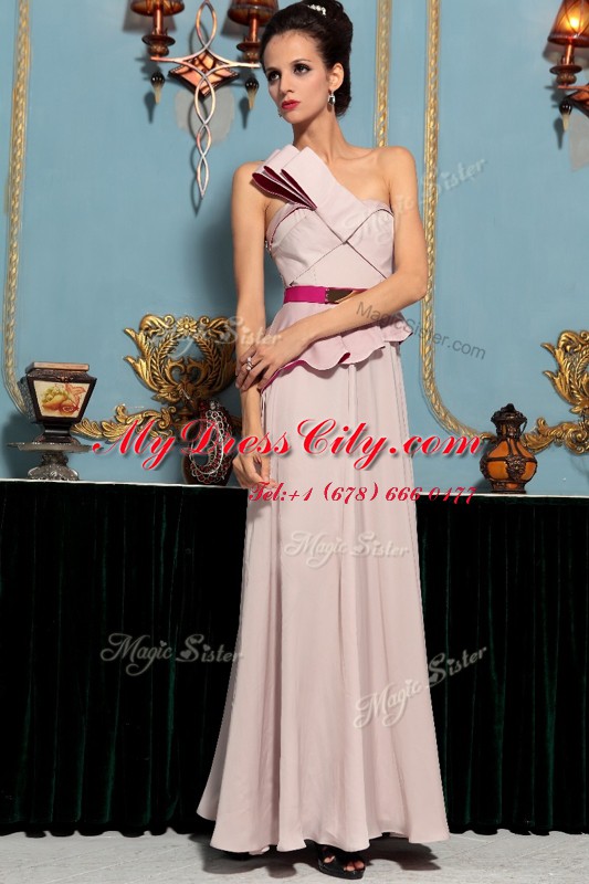 Deluxe One Shoulder Sleeveless Side Zipper Pink Organza