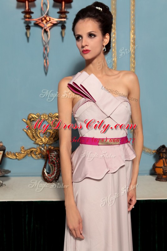 Deluxe One Shoulder Sleeveless Side Zipper Pink Organza