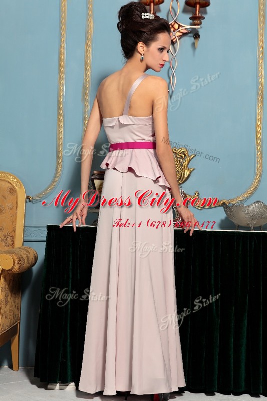 Deluxe One Shoulder Sleeveless Side Zipper Pink Organza