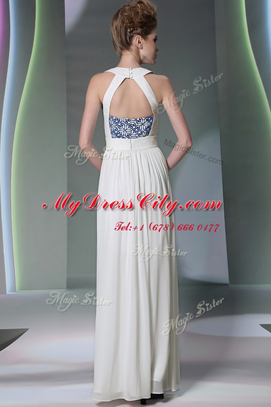 Decent White Halter Top Neckline Beading and Embroidery Sleeveless Zipper