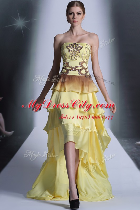 Fabulous High Low Empire Sleeveless Light Yellow Prom Homecoming Dress Zipper