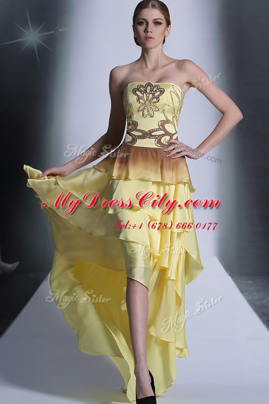 Fabulous High Low Empire Sleeveless Light Yellow Prom Homecoming Dress Zipper