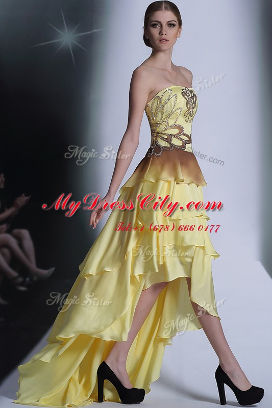 Fabulous High Low Empire Sleeveless Light Yellow Prom Homecoming Dress Zipper