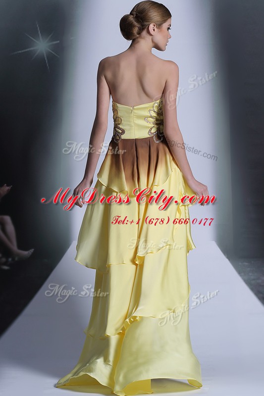 Fabulous High Low Empire Sleeveless Light Yellow Prom Homecoming Dress Zipper