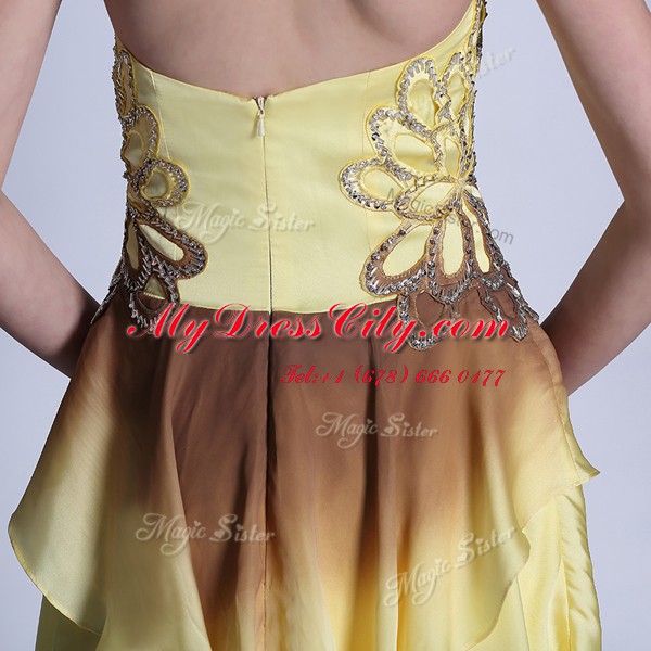 Fabulous High Low Empire Sleeveless Light Yellow Prom Homecoming Dress Zipper