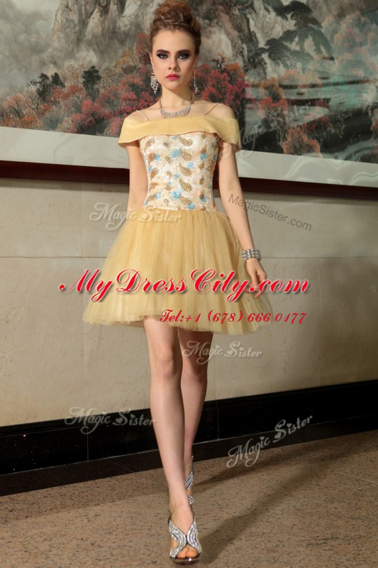 Latest Mini Length Side Zipper Prom Party Dress Gold for Prom and Party with Beading