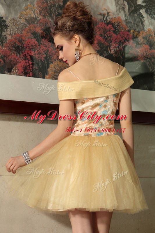 Latest Mini Length Side Zipper Prom Party Dress Gold for Prom and Party with Beading