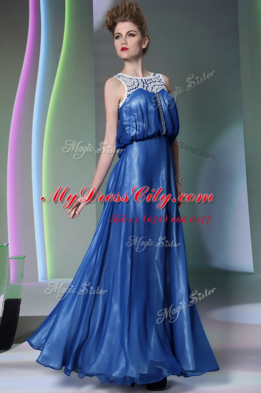 Glamorous Scoop Sleeveless Beading Zipper Dress for Prom