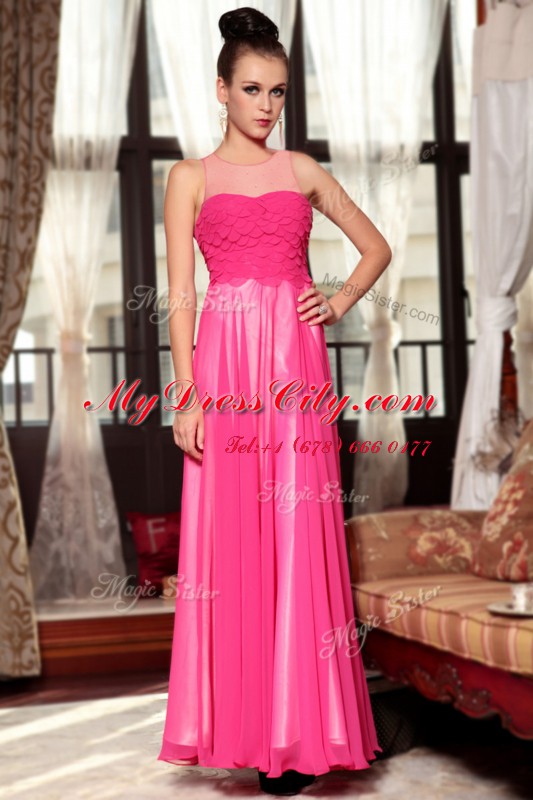 Hot Pink Scoop Zipper Ruching Prom Evening Gown Sleeveless