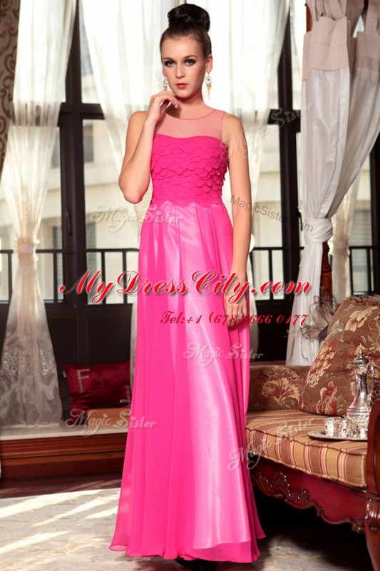 Hot Pink Scoop Zipper Ruching Prom Evening Gown Sleeveless