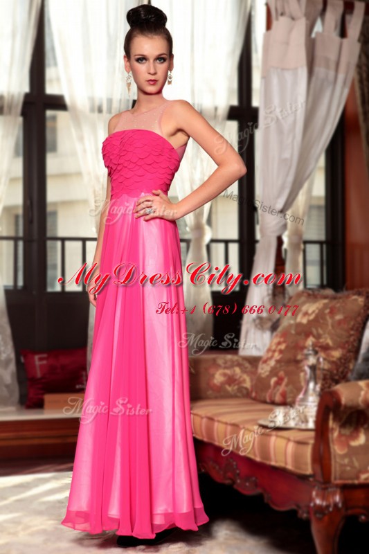 Hot Pink Scoop Zipper Ruching Prom Evening Gown Sleeveless