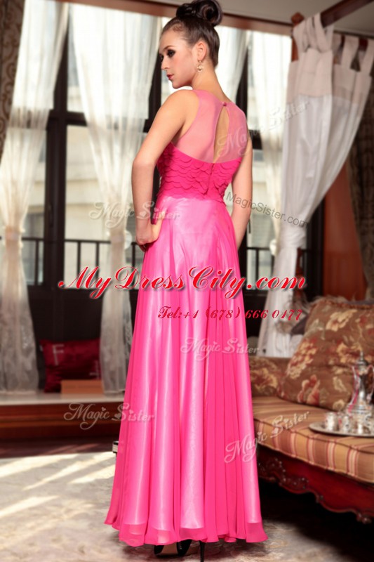 Hot Pink Scoop Zipper Ruching Prom Evening Gown Sleeveless