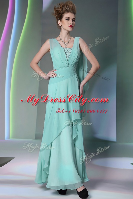 Amazing Turquoise Side Zipper Prom Dresses Sequins and Ruching Sleeveless Floor Length