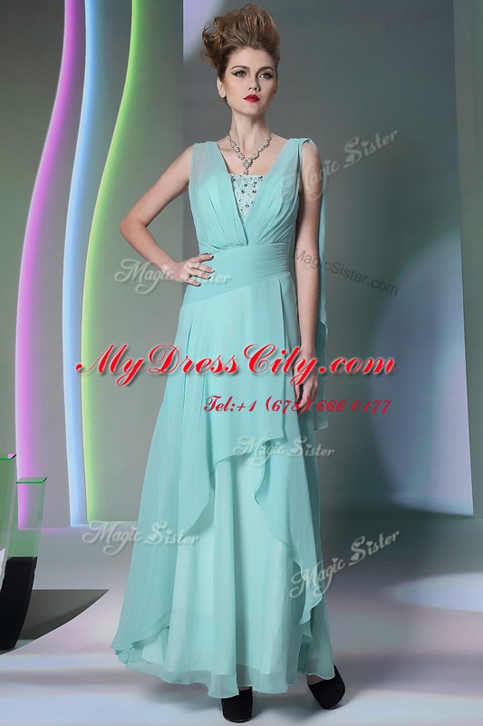 Amazing Turquoise Side Zipper Prom Dresses Sequins and Ruching Sleeveless Floor Length