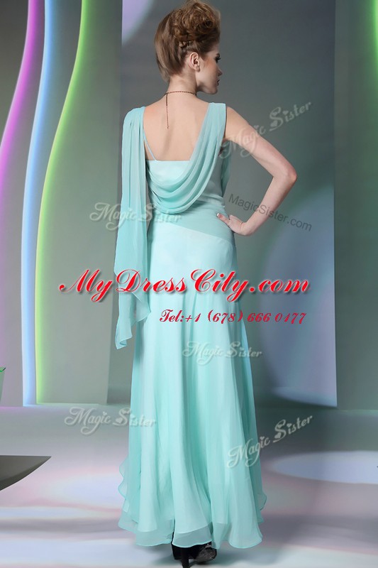 Amazing Turquoise Side Zipper Prom Dresses Sequins and Ruching Sleeveless Floor Length