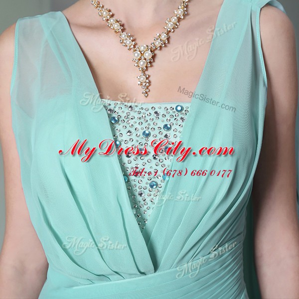 Amazing Turquoise Side Zipper Prom Dresses Sequins and Ruching Sleeveless Floor Length