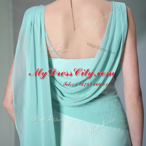 Amazing Turquoise Side Zipper Prom Dresses Sequins and Ruching Sleeveless Floor Length