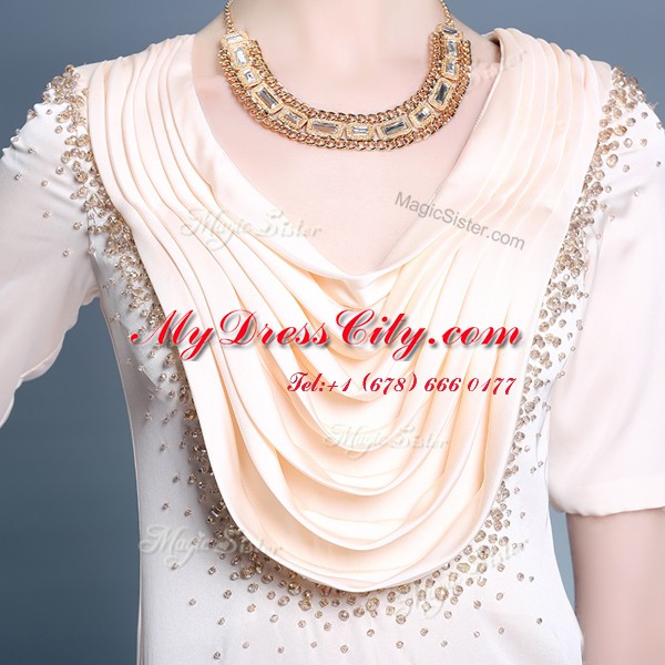 Scoop Short Sleeves Beading and Ruching Zipper