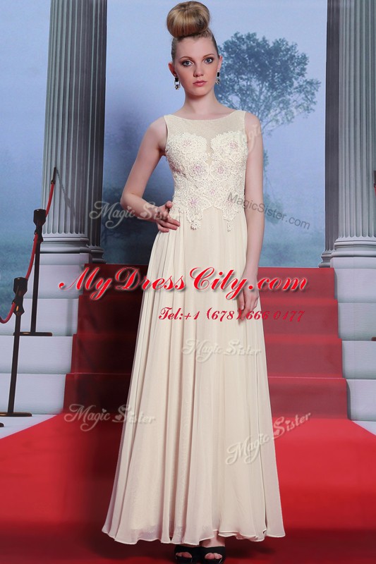 Custom Design Floor Length White Prom Dresses Scoop Sleeveless Side Zipper