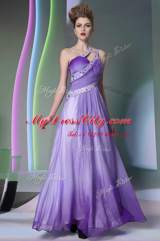 Stunning One Shoulder Lavender Sleeveless Chiffon Side Zipper Homecoming Dress for Prom and Party