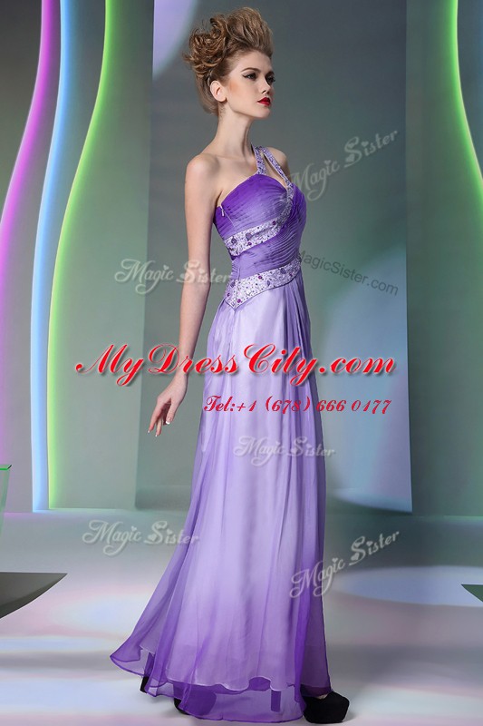 Stunning One Shoulder Lavender Sleeveless Chiffon Side Zipper Homecoming Dress for Prom and Party