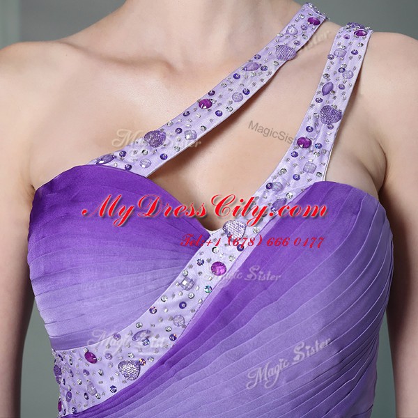 Stunning One Shoulder Lavender Sleeveless Chiffon Side Zipper Homecoming Dress for Prom and Party