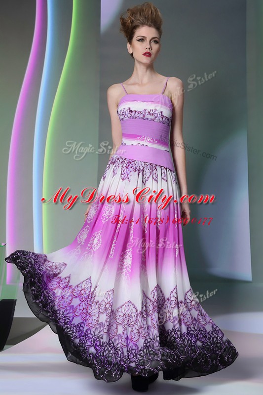 Fantastic Multi-color Chiffon Side Zipper Spaghetti Straps Sleeveless Floor Length Prom Evening Gown Ruching