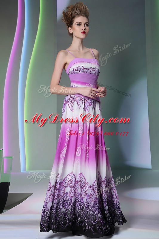 Fantastic Multi-color Chiffon Side Zipper Spaghetti Straps Sleeveless Floor Length Prom Evening Gown Ruching