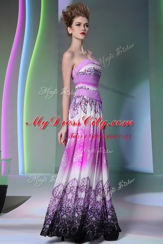 Fantastic Multi-color Chiffon Side Zipper Spaghetti Straps Sleeveless Floor Length Prom Evening Gown Ruching