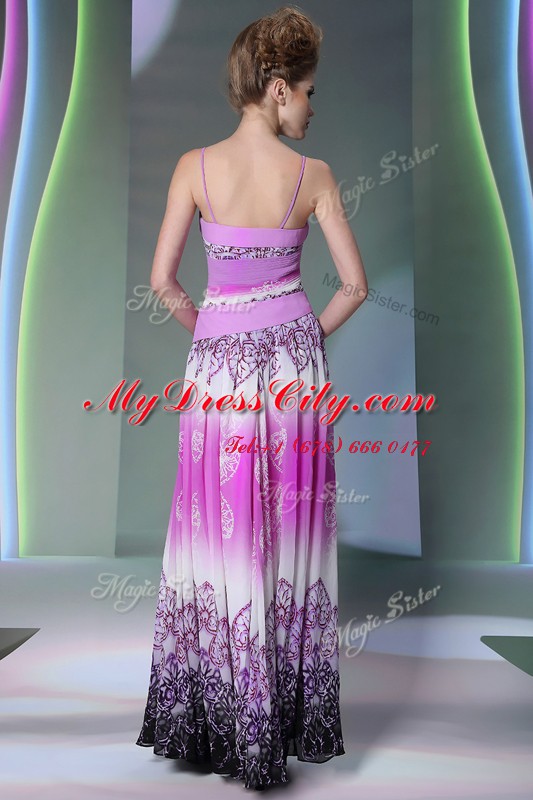 Fantastic Multi-color Chiffon Side Zipper Spaghetti Straps Sleeveless Floor Length Prom Evening Gown Ruching