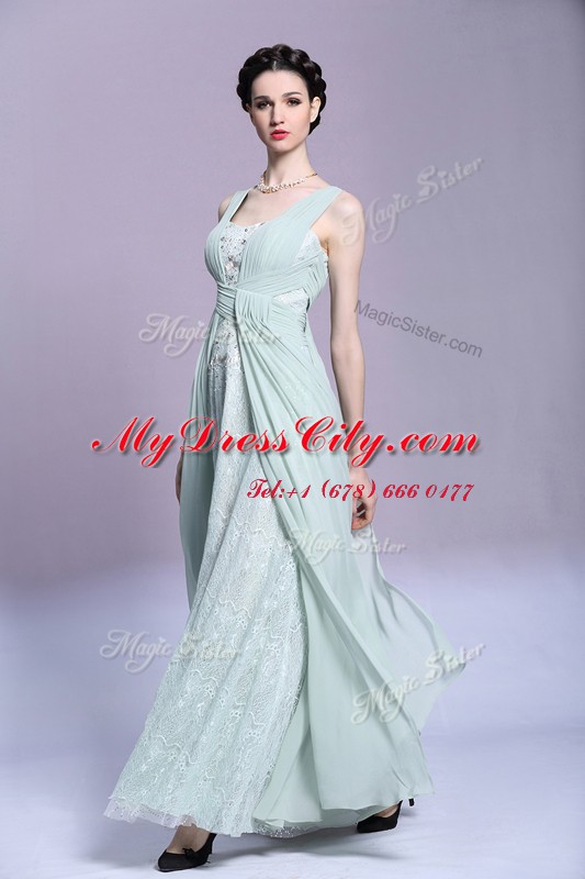 Superior V-neck Sleeveless Chiffon Dress for Prom Beading and Ruching Backless