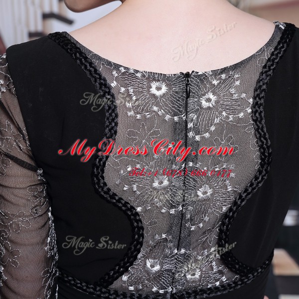 Enchanting Black Chiffon Zipper 3 4 Length Sleeve Floor Length Beading