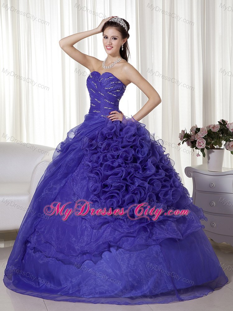 Purple Sweetheart Organza Beading and Ruches Quinceanera Dress