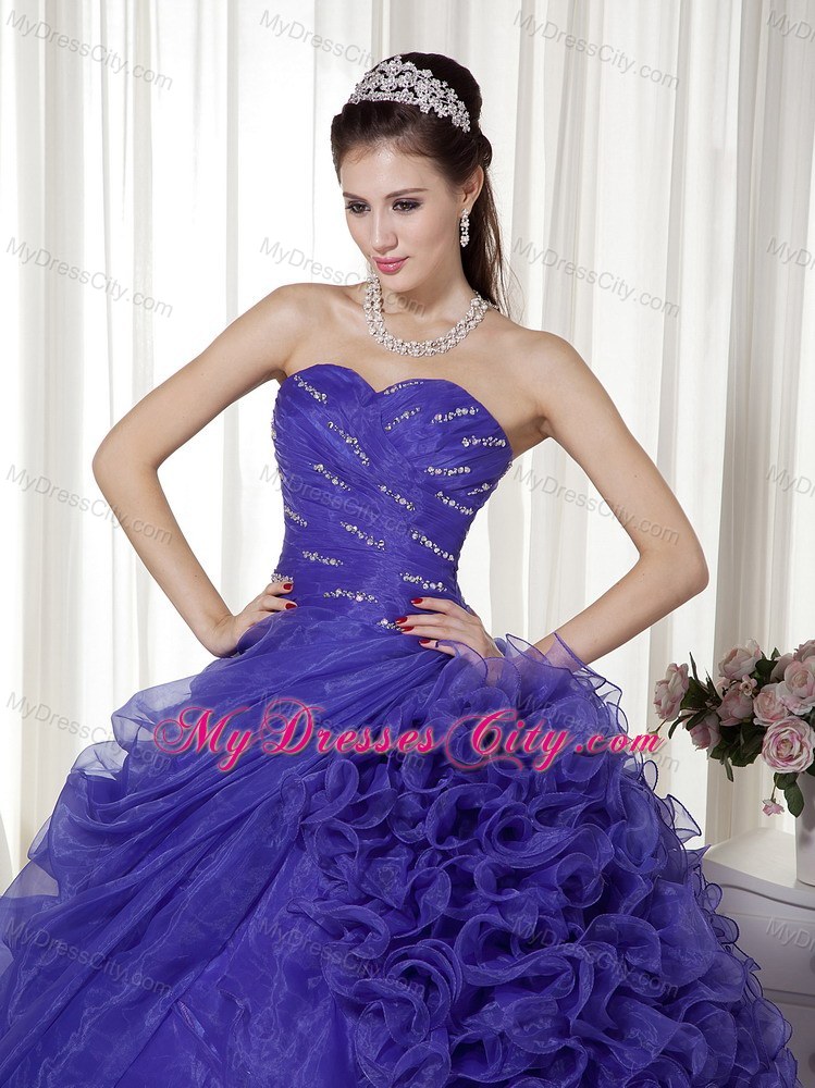 Purple Sweetheart Organza Beading and Ruches Quinceanera Dress