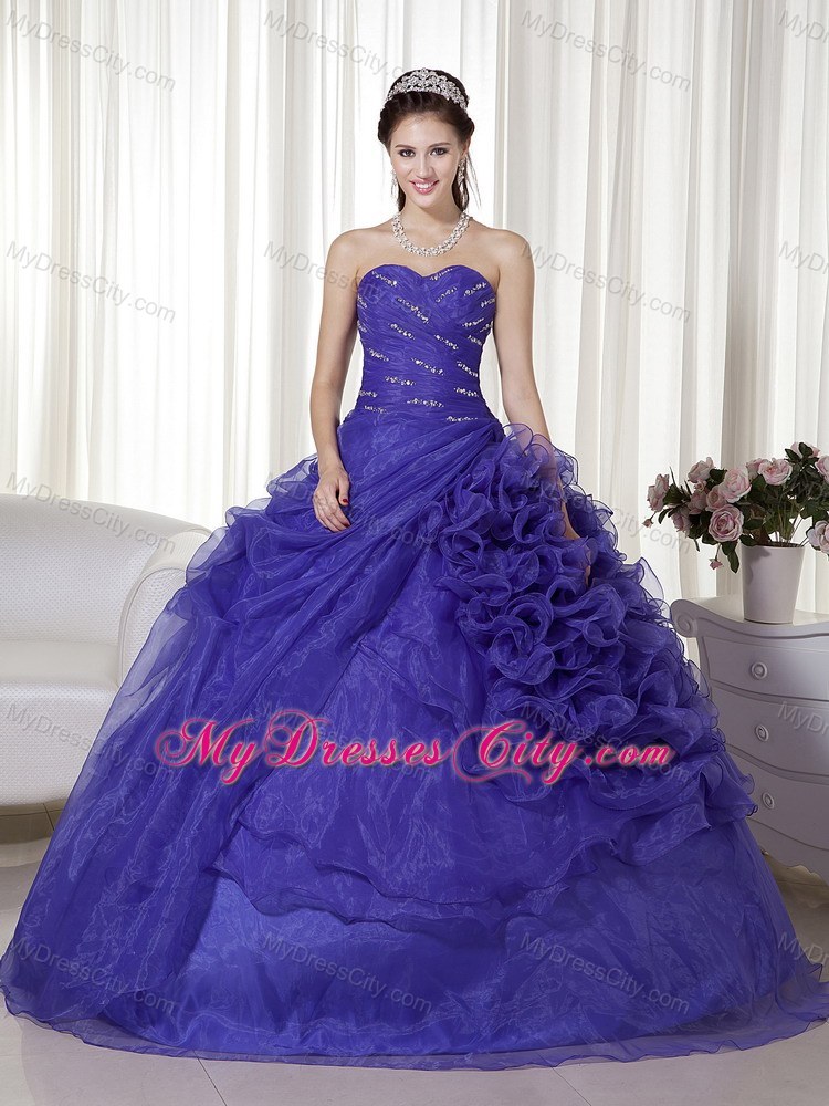 Purple Sweetheart Organza Beading and Ruches Quinceanera Dress