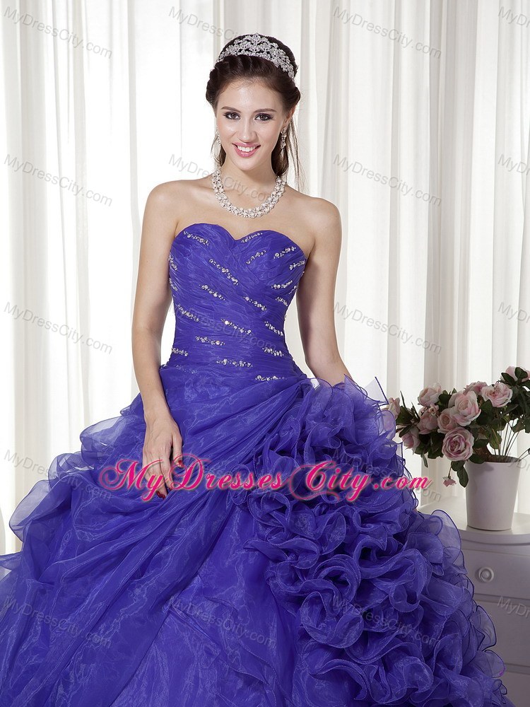 Purple Sweetheart Organza Beading and Ruches Quinceanera Dress