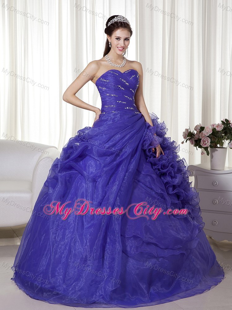 Purple Sweetheart Organza Beading and Ruches Quinceanera Dress