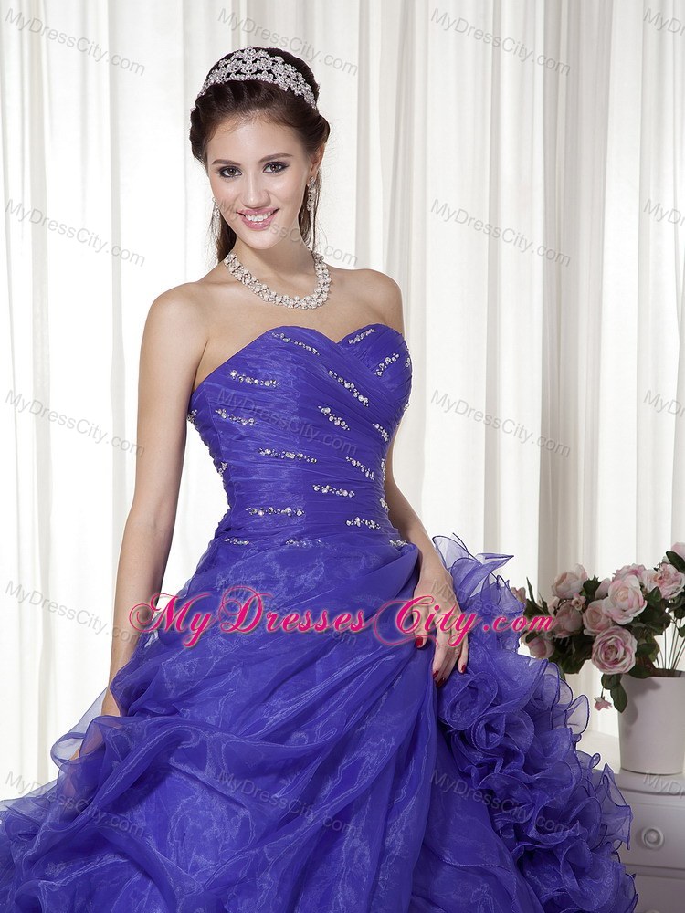 Purple Sweetheart Organza Beading and Ruches Quinceanera Dress