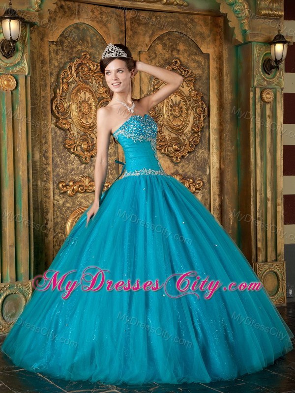 A-Line Teal Sweetheart Beading Tulle Quinceanera Dress