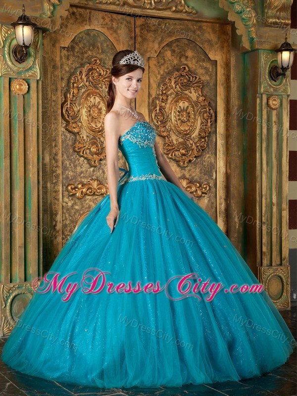 A-Line Teal Sweetheart Beading Tulle Quinceanera Dress