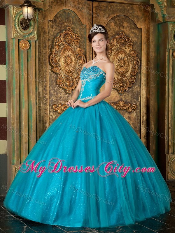 A-Line Teal Sweetheart Beading Tulle Quinceanera Dress