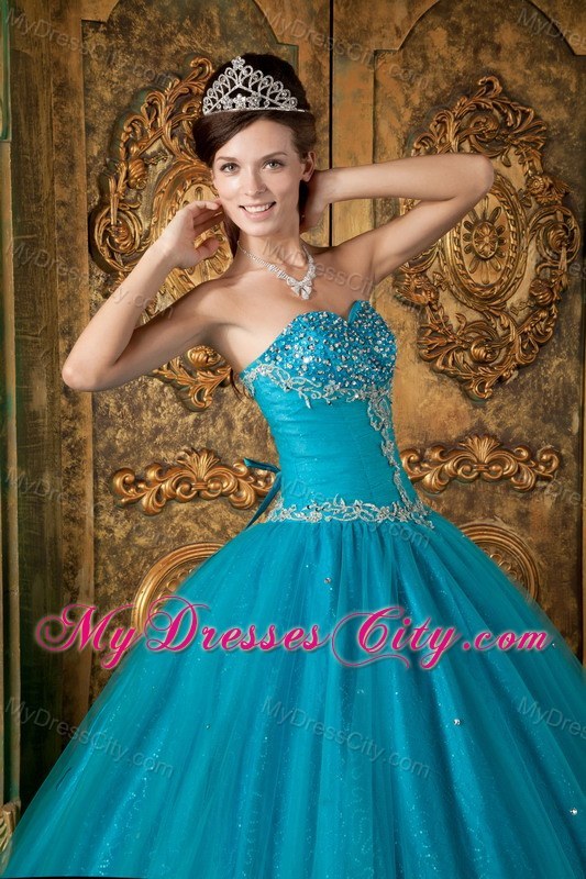 A-Line Teal Sweetheart Beading Tulle Quinceanera Dress